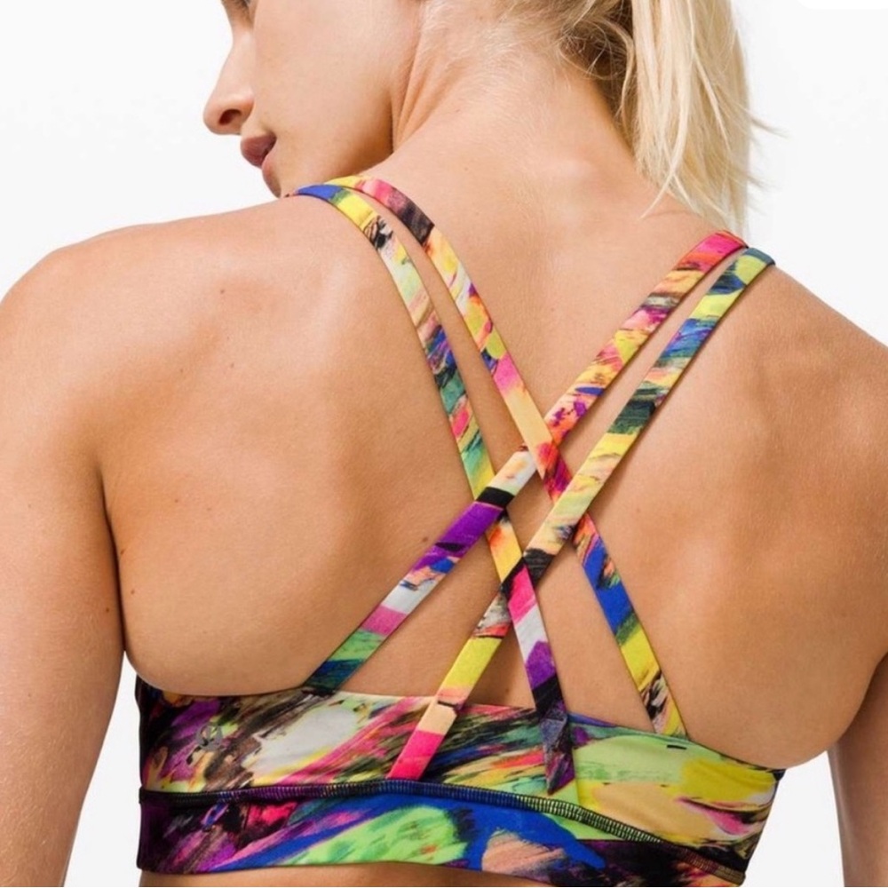 Lululemon Energy Bra Catalyst Multi Size 8 Strappy Back Colorful Neon - Picture 6 of 7